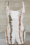 White Sexy Print Patchwork U Neck Skinny Rompers