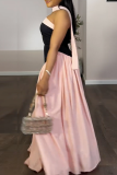 Pink Black Elegant Contrast Strapless Long Dresses