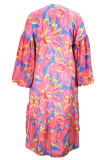 Pink Sexy Print Patchwork Cardigan Collar Plus Size Overcoat