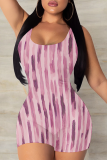 White Sexy Print Patchwork U Neck Skinny Rompers