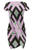 White Sexy Print Slit O Neck Irregular Dresses