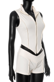 Apricot Sexy Solid Color Zipper Zipper Collar Sleeveless Two Pieces