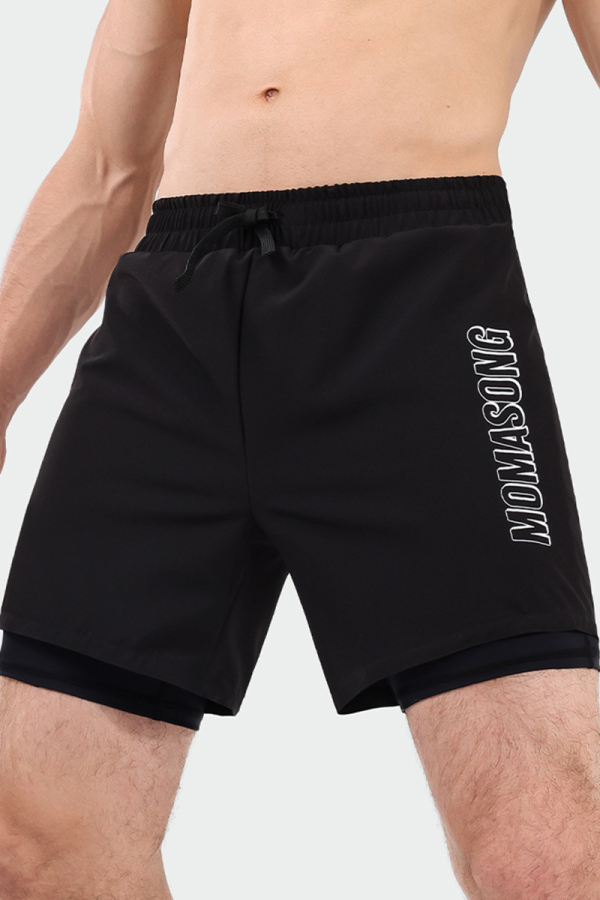 Black Sportswear Letters Pocket Board Shorts