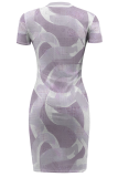 White Sexy Print Slit O Neck Irregular Dresses