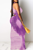 White Casual Print Patchwork O Neck Long Dresses