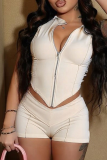 Apricot Sexy Solid Color Zipper Zipper Collar Sleeveless Two Pieces