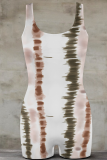 White Sexy Print Patchwork U Neck Skinny Rompers