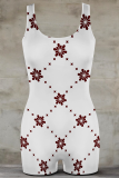 White Sexy Print Patchwork U Neck Skinny Rompers