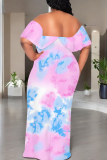 Apricot Casual Print Patchwork Off Shoulder Long Dresses