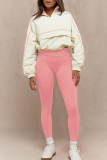 Pink Casual Solid Color Zipper Contrast Zipper Collar Long Sleeve Two Pieces