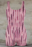 White Sexy Print Patchwork U Neck Skinny Rompers