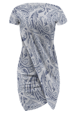 White Sexy Print Slit O Neck Irregular Dresses