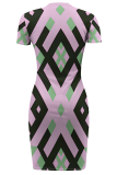 White Sexy Print Slit O Neck Irregular Dresses