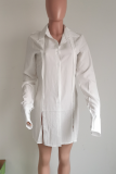 Black Casual Solid Color Buckle Slit Shirt Collar Shirt Dresses