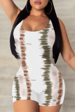 White Sexy Print Patchwork U Neck Skinny Rompers