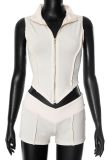 Apricot Sexy Solid Color Zipper Zipper Collar Sleeveless Two Pieces