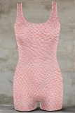 White Sexy Print Patchwork U Neck Skinny Rompers