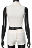 Apricot Sexy Solid Color Zipper Zipper Collar Sleeveless Two Pieces