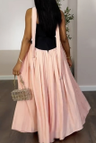 Pink Black Elegant Contrast Strapless Long Dresses