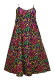 Multicolor Sexy Print Patchwork Spaghetti Strap Long Plus Size Dresses