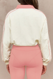 Pink Casual Solid Color Zipper Contrast Zipper Collar Long Sleeve Two Pieces