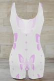 White Sexy Print Patchwork U Neck Skinny Rompers