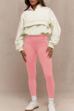 Pink Casual Solid Color Zipper Contrast Zipper Collar Long Sleeve Two Pieces