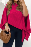 Rose Red Casual Polka Dot Irregular Hem Oblique Collar Plus Size Tops
