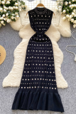 Black Celebrities Hot Drill O Neck One Step Skirt Dresses