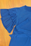 Blue Casual Solid Color Slit Strap Design O Neck Long Plus Size Dresses