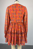 Tangerine Elegant Print Patchwork V Neck Printed Dresses