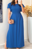 Blue Casual Solid Color Slit Strap Design O Neck Long Plus Size Dresses