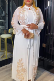 White Casual Hot Drill O Neck Long Plus Size Two Pieces