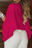 Rose Red Casual Polka Dot Irregular Hem Oblique Collar Plus Size Tops