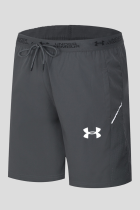 Dark Gray Casual Print Draw String Pocket Straight Mid Waist Conventional Positioning Print Shorts