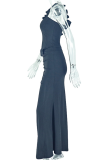 Black Sexy Solid Color High Slit Stringy Selvedge Asymmetrical Collar Evening Dresses