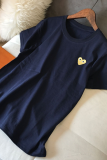 Blue Black Casual Heart Shaped Patchwork O Neck T-Shirts