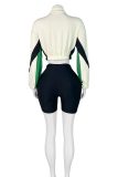 Green Casual Zipper Zipper Collar Long Sleeve Two Pieces