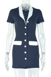 Black White Sexy Buckle Contrast Turndown Collar Wrapped Skirt Dresses
