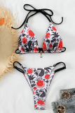 White Sexy Print Backless Swimwears