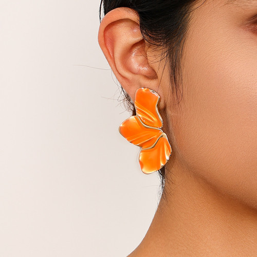 Tangerine Red Daily Leaves Irregular Earrings