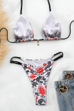 White Sexy Print Backless Swimwears