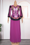 Green Elegant Print With Belt Pleated V Neck Plus Size Two Pieces