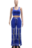 Blue Casual Solid Color Slit Strap Design Sleeveless Two Pieces