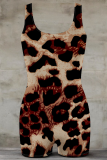 Black And White Sexy Leopard Print Patchwork U Neck Skinny Rompers