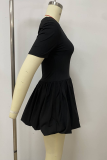 Black Sexy Solid Color Patchwork Square Neck Bud Dresses