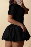 Black Sexy Solid Color Patchwork Square Neck Bud Dresses
