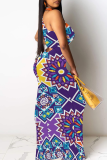 Grey Black Casual Print Patchwork O Neck Long Dresses