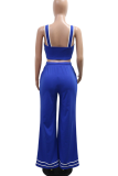 Blue Casual Solid Color Slit Strap Design Sleeveless Two Pieces