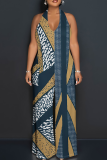 Light Purple Casual Print Backless Halter Loose Jumpsuits